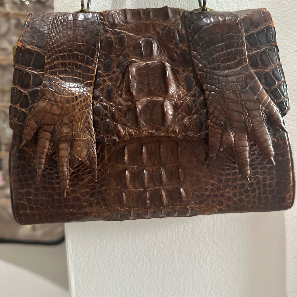Stunning 1940's Brown Antique Hornback CROCODILE Purse w/Paws!